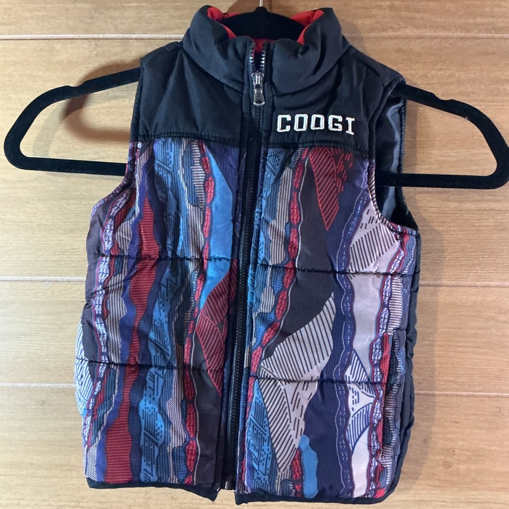 Vintage COOGI Kids Puffer Vest 24M Multicolor Knit Print Zip Front Streetwear